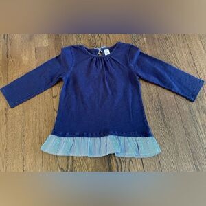 Oshkosh B’gosh Navy Blue Long Sleeve Top with Striped Hem size 6